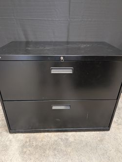 Sleek Black Two-Drawer Metal Filing Cabinet