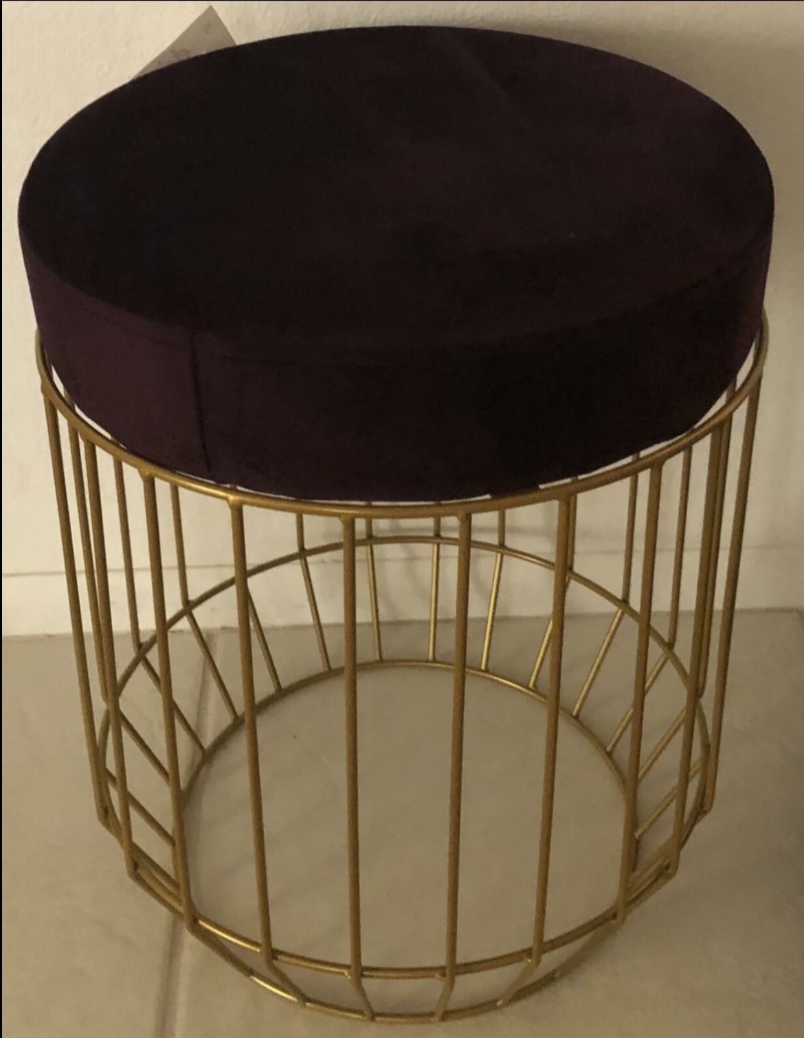 New Gold And Maroon Suede Stool Approx 17" Tall, Marked Firm 