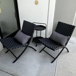 New In Box 2 Chair And 1 Rolling Table Cart Beige Or All Black Patio Furniture Furniture