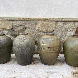Four Large Sage Green Ceramic Outdoor Vases 