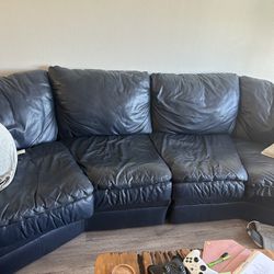 Dark blue leather couch 
