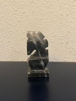 Vintage Black Marble Stone Agate Knight Chess Piece Replacement Set