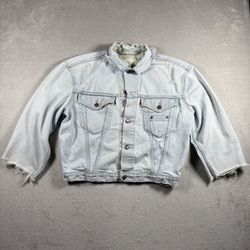 True Vintage Levis Denim Jean Jacket Crop Women’s Size Large blue 80s Distressed