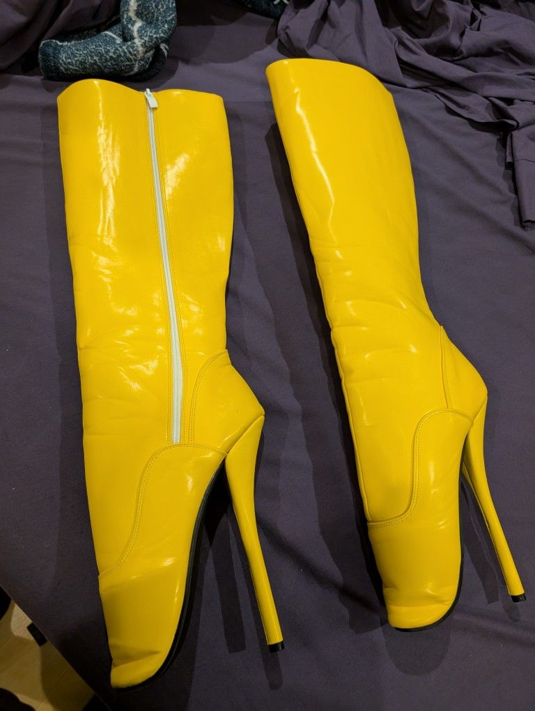 Yellow Ballet Boots Ballet Heels Knee Boots EU 44 US 12