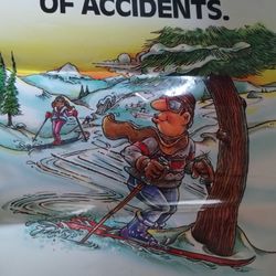 Vintage Steer Clear of Accidents. Concentrate! ski safety poster, 1992, 22x17"
