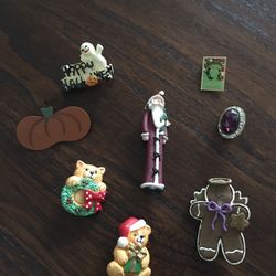 Collection of holiday pins and Brooches