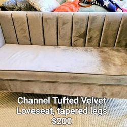 Velvet Setee, 65" Panasonic TV, End Table