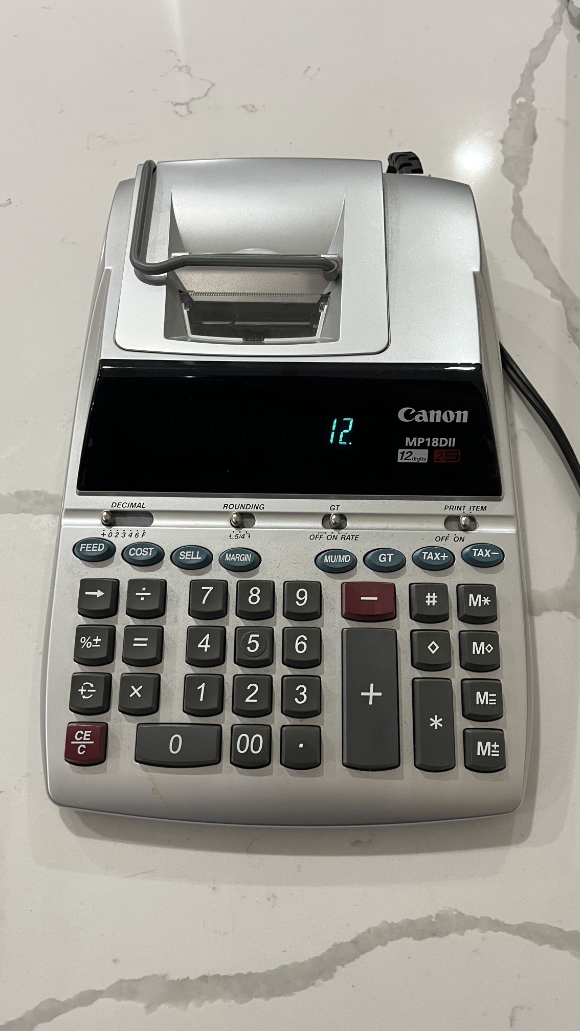 CANON MP18DII 12 Digits 2-Color Print, Silver Calculator Adding Machine w/Print