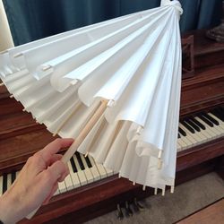 Bridal shower accessories paper parasol, lace fan, shower quiz game, photo booth props, Bride sash, makeup bag & clutch purse

Condition for all items