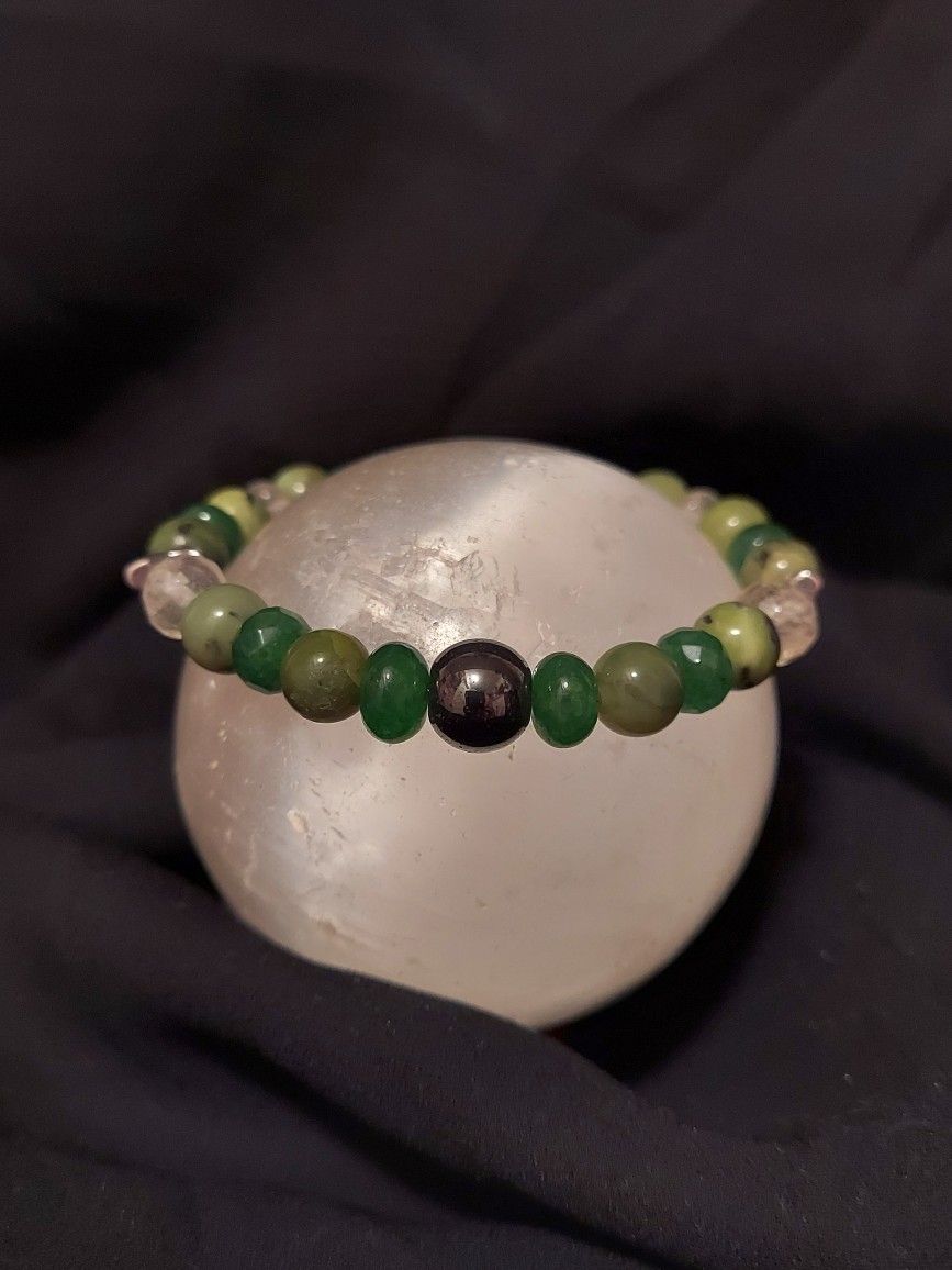 Emerald, Jade, Hematite Crystal Bracelet