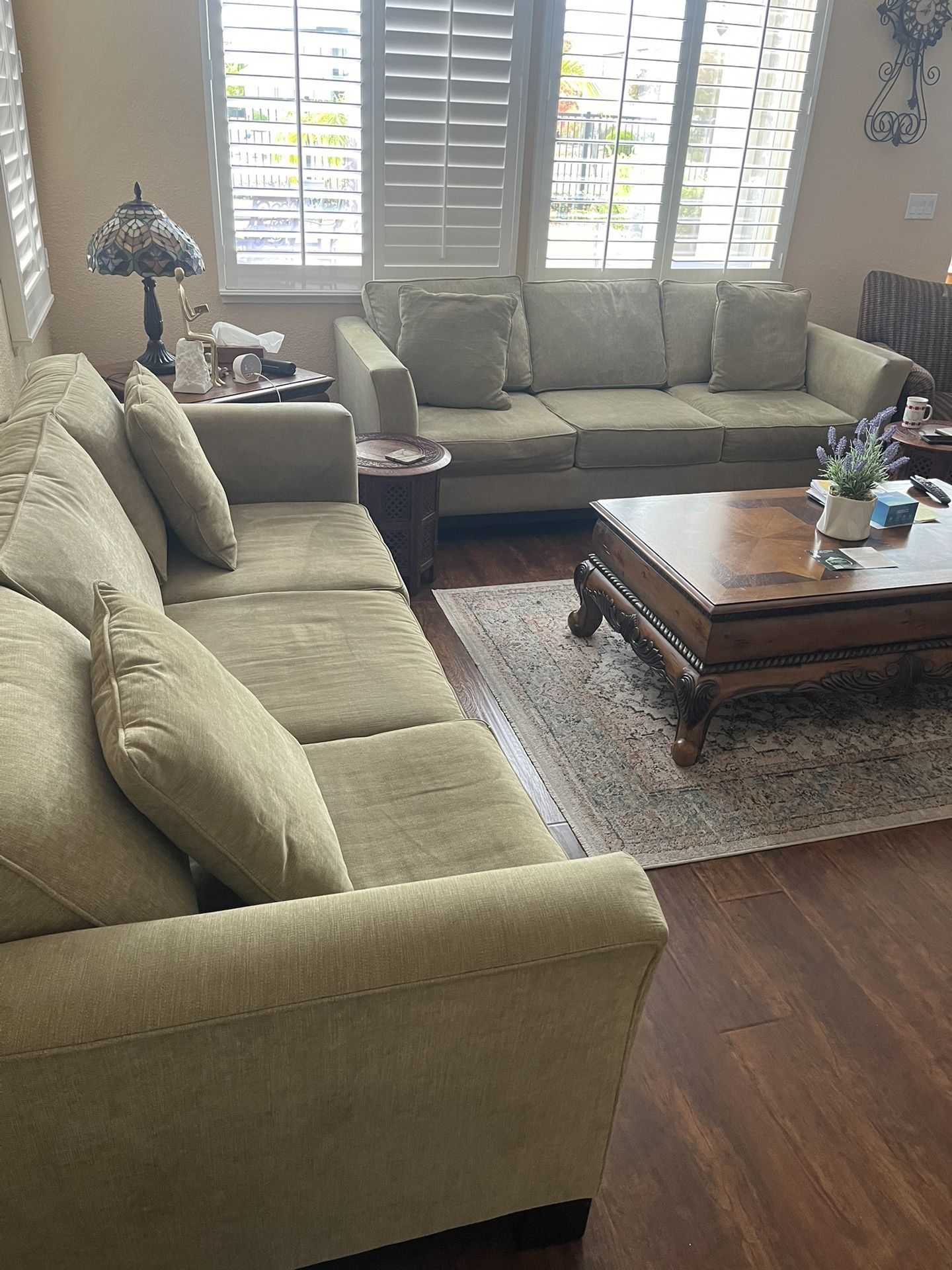 Two Sofa With 4 Matching Same Color Cushions And Accent Chair