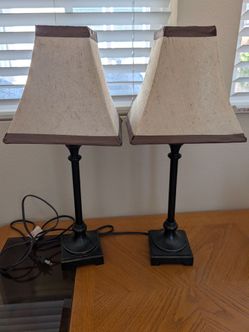 Pair of Black Table Lamps with Linen Shades