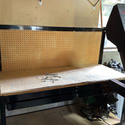 Metal Workbench With Peg Board and Drawers