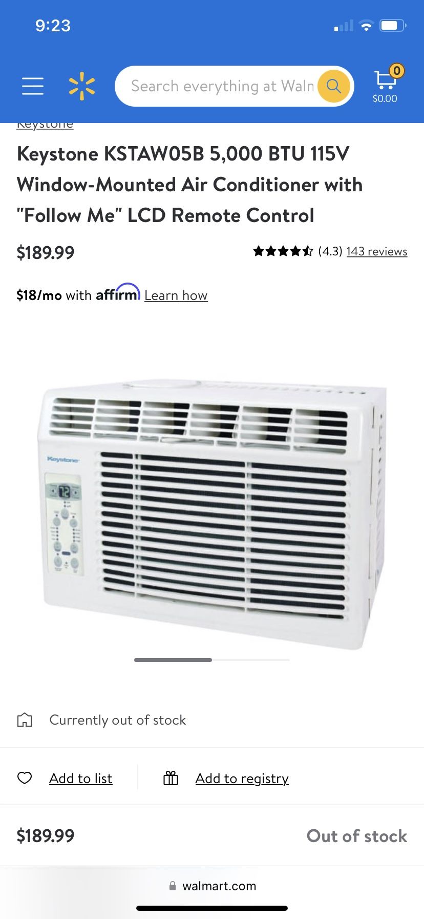 Keystone AC Air Conditioner Model KSTAW05B