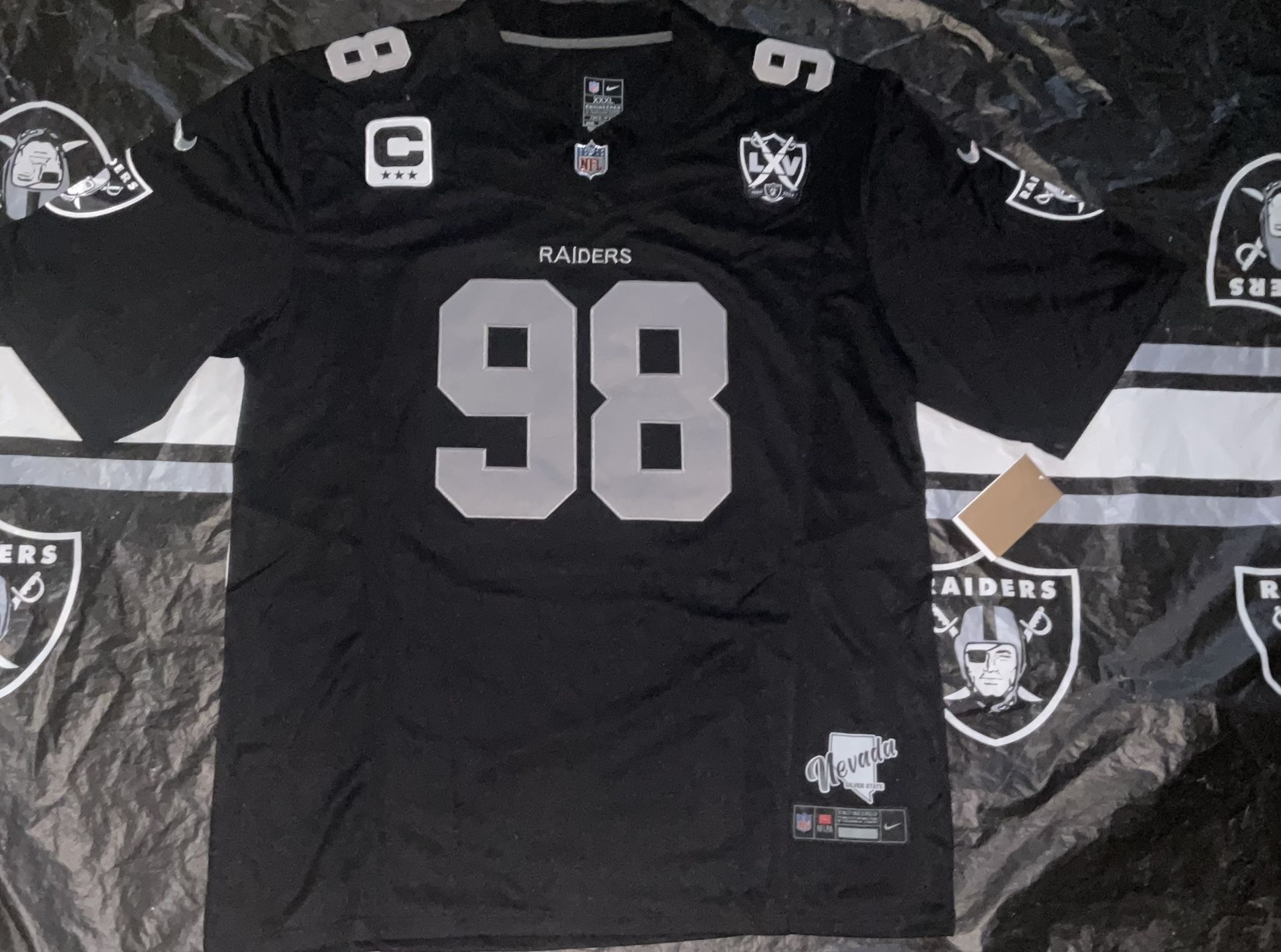 Maxx Crosby #98 Raiders Stitched Home Black F.U.S.E Jersey w/C Patch NWT Adult Mens XXXL “Raider Nation”