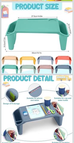 Kids Lap Desk with Storage for Bed Car, Colorful Portable Plastic Activity Tray 19.7x9.6x7.1in, Side Storage Space, For Children Classroom Use, Eating