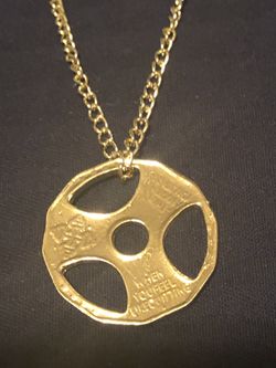 Men’s or women’s 14 kt gold plated weight lifting plate necklace 24”no refunds