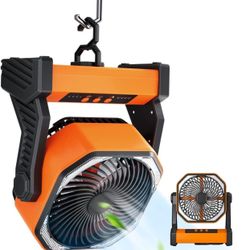 Camping Fan with LED Light, 20000mAh Rechargeable Battery Powered Outdoor Tent Fan with Light and Hook, 270° Pivot, 4 Speed, Personal USB Desk Fan for