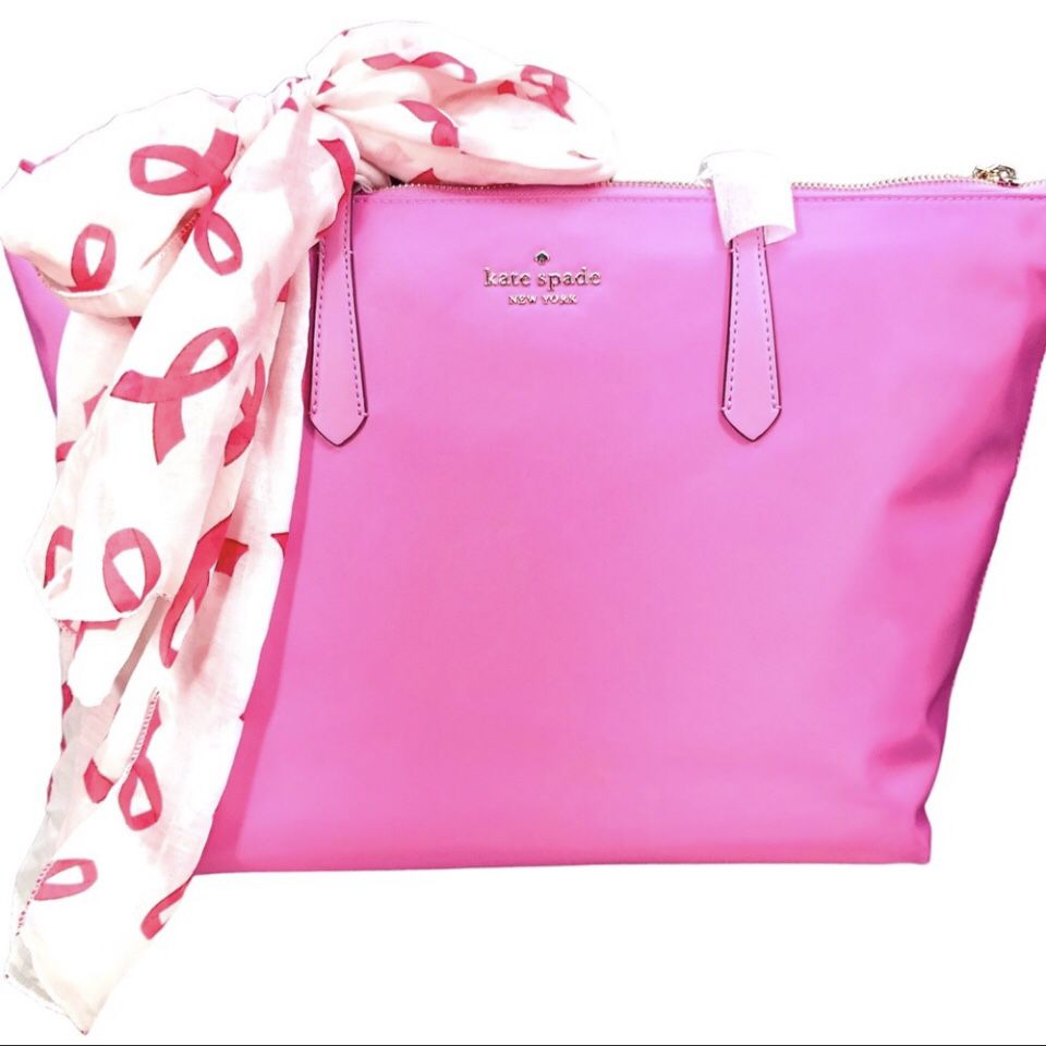 Kate Spade NWT Pink Tote With Breast Cancer Awareness Scarf 