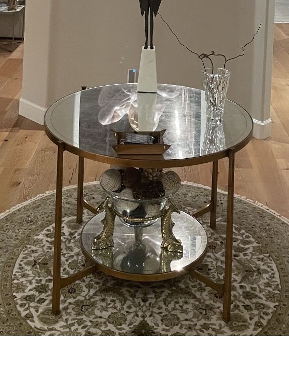 42 Inch Round Mirrored And Gold Henderdon Table