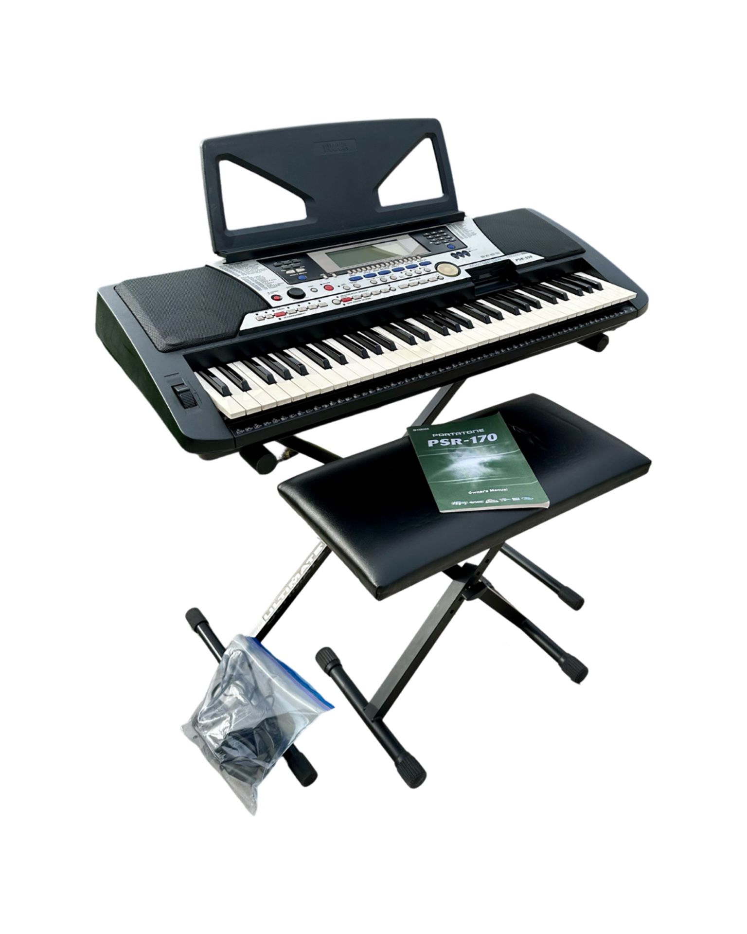 Yamaha Portatone PSR 170 61 Key Keyboard With Stand And Stool Black MIDI 