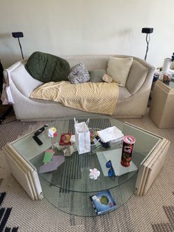 Vintage 1980s glass table and end table set