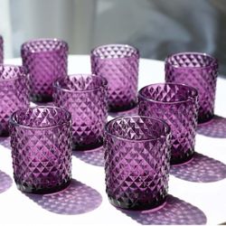 Woho 24 Pcs Purple Votive Candle Holders, Crystal Candle Holders for Wedding Centerpiece, Diamond Studded Candle Holders for Tealight Candles/Votive C