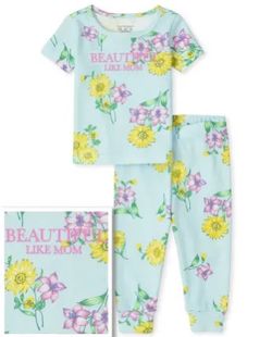 Baby And Toddler Girls Floral Snug Fit Cotton Pajamas - Archery Blue Neon