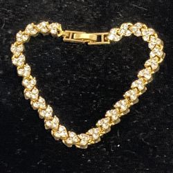 Heart Jeweled Bracelet, 7” Gold Plated And CZ