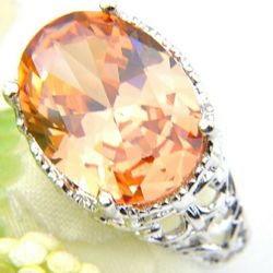 Rare High QUALITY Champange Morganite Gemstone Silver Ring Size  8 