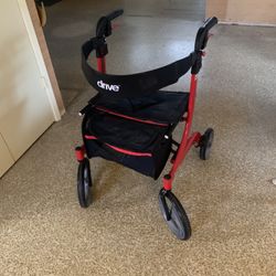 Drive Medical RTL10266 Nitro Euro-Style 4-Wheel Rollator Walker With Seat, Red