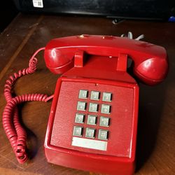 Red Push Button Desk Telephone Vintage Style Corded