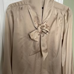 Ann Taylor Satin Tie-Neck Blouse – Size M