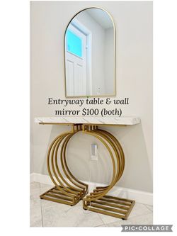 Gold Console Table and Arch Wall Mirror Set