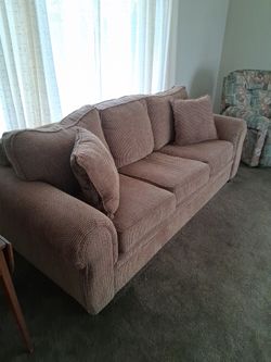 3-Seat Fabric Sofa with Throw Pillows