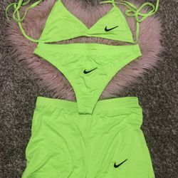 Nike Neon Green 3 Piece Bikini Swimwear Brand New