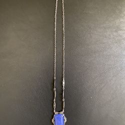 Vintage Sterling Silver Art Deco Blue Pendant Necklace - Marcasite - 18.1g