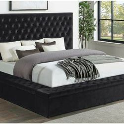 Ally Black Velvet King Bed

