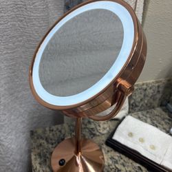 Rose Gold Lighted Vanity Makeup Mirror - Double Sided, LED