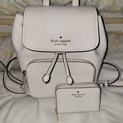 Kate Spade (White) Small Darcy Flap Backpack and Small Zip around card case wallet