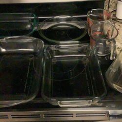 Pyrex Glassware Baking Dishes, Measuring Cups, Salt / Pepper Shakers, And Oil/Vinegar Bottles