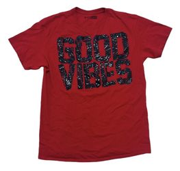 Entitee Brand T Shirt Men’s M Red Black Good Vibes Graphic Tee Casual Crew Neck