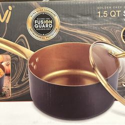 NEW PARINI 1.5 Quart sauce pan with tempered glass lid 18K infused gold coating- $20
