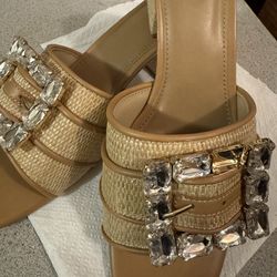 Block Heels Open Toe Sandals NEW 8 1/2 Wide