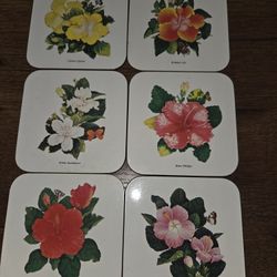 Design Collection 'Hibiscus The Hawaiian State Flower'Coaster Set Of (6). New In Box. Made In New Zealand.