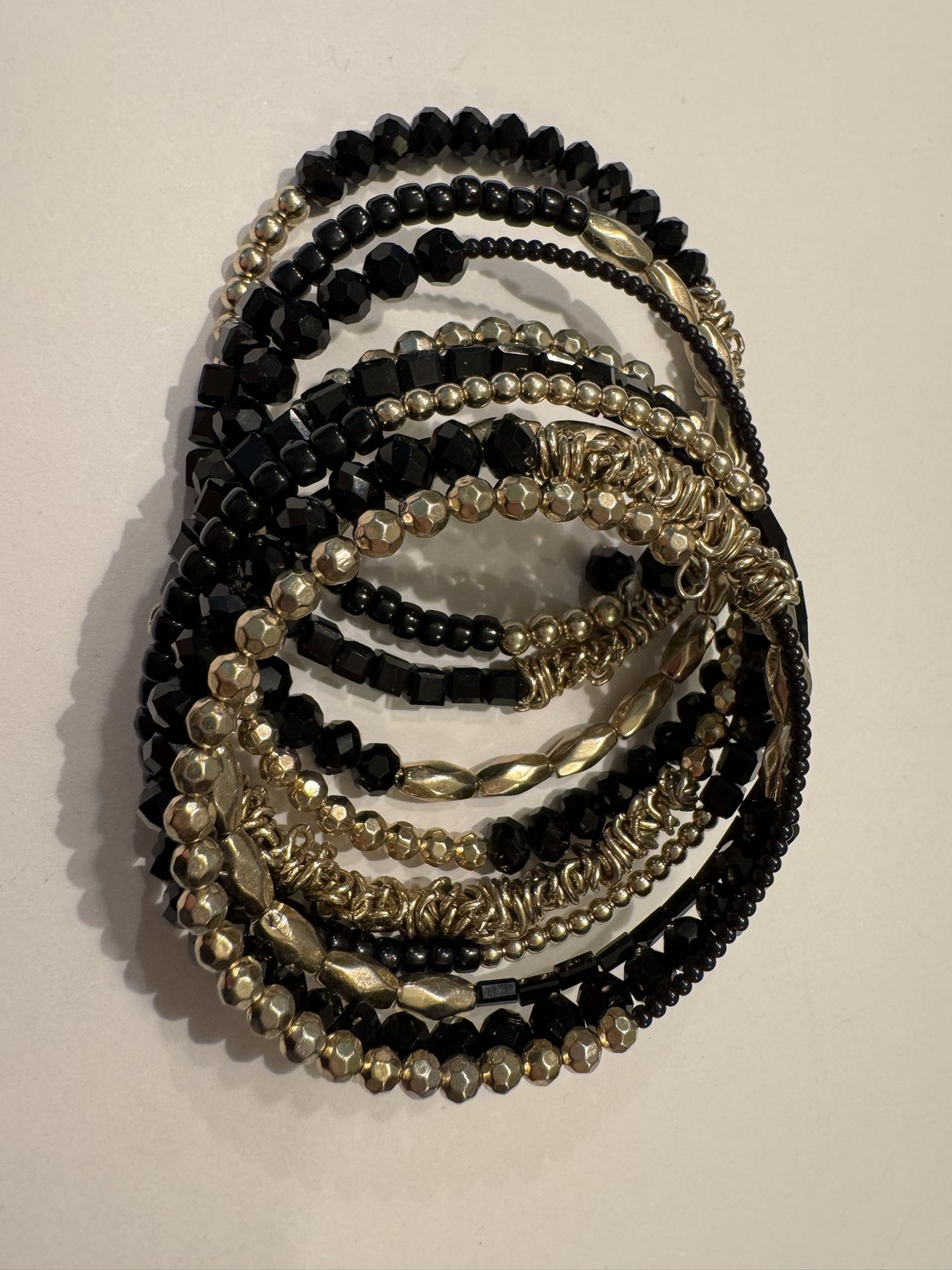 Boho Chic Black & Gold Beaded Coil Bracelet – Multi-Layer Wrap Style