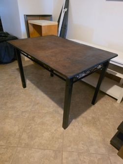 Dark Wood Dining Table with Metal Legs