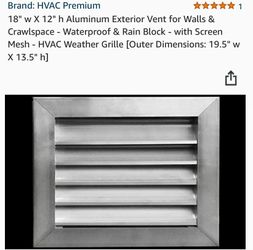 18" w X 12" h Aluminum Exterior Vent for Walls & Crawlspace - Waterproof & Rain Block - with Screen Mesh - HVAC Weather Grille [Outer Dimensions: 19.5