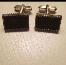 Vintage 835 Silver Cufflinks – Black Onyx Style Panels – 13g