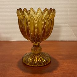 Vintage amber colored glass unique spike top edge dotted columns Candy Nut Dish 5 1/2” X 4“ B33